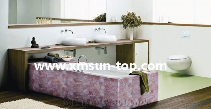Pink Crystal Stone Bathtub Surround, Semi-Precious Stone, Rose   Crystal Stone Bathtub, Bathroom Decoration, Gemstone Slab bathtub panels, Pink Crystal Bath Tubs