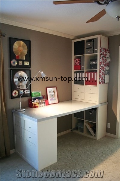 Pure White Quartz Countertop, Engineered Quartz Stone Table Top, Snow White Artificial Quartz Reception Top, Worktop, Quartz Tabletops