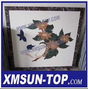 White and Brown Waterjet Tabletops/Waterjet Pattern Inlay Mosaic Tabletops/Marble Waterjet Medallion Table Top/Polished Tabletops/Square Desktop/Natural Stone Work Tops/Interior Decoration