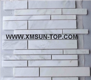 White Marble Linear Strips Mosaic/Polished Mosaic/Stone Mosaic/Wall Mosaic/Floor Mosaic/Interior Decoration/Customized Mosaic Tile/Mosaic Tile for Bathroom&Kitchen&Hotel Decoration/Brick Mosaic