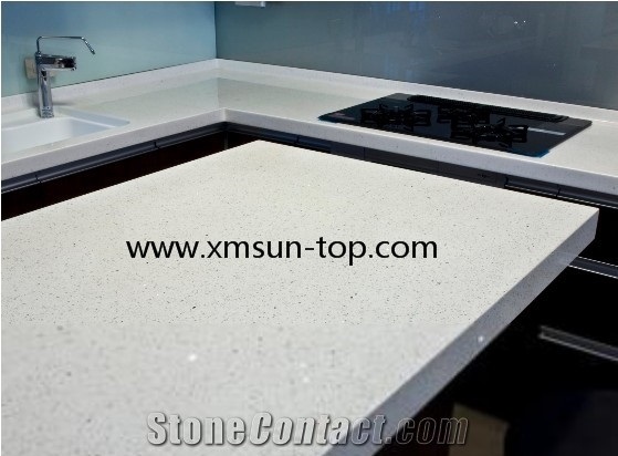 White Quartz Kitchen Countertop, Artificial Quartz Tops, Engineered Quartz Stone Countertop, White Sparkle, Fabrication&Island Top&Bench Top&Custom Countertops