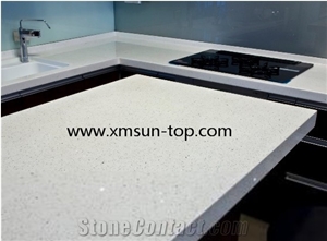 White Quartz Kitchen Countertop, Artificial Quartz Tops, Engineered Quartz Stone Countertop, White Sparkle, Fabrication&Island Top&Bench Top&Custom Countertops