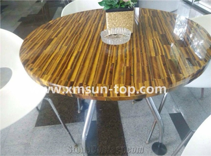 Yellow Tiger Eye Semi-Precious Stone Table Tops/Dark Yellow Semiprecious Stone Reception Desk/Agate Work Top/Round Table Tops/Solid Surface Table Tops/Polished Desktops/Interior Stone