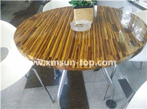 Yellow Tiger Eye Semi-Precious Stone Table Tops/Dark Yellow Semiprecious Stone Reception Desk/Agate Work Top/Round Table Tops/Solid Surface Table Tops/Polished Desktops/Interior Stone