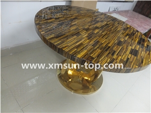 Yellow Tiger Eye Semi-Precious Stone Table Tops/Dark Yellow Semiprecious Stone Reception Desk/Agate Work Top/Round Table Tops/Solid Surface Table Tops/Polished Desktops/Interior Stone