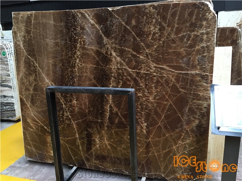 Beautiful Brown Onyx Slab in Bookmatch Stone Tiles for Interior Decoration,Onyx Stone for Project