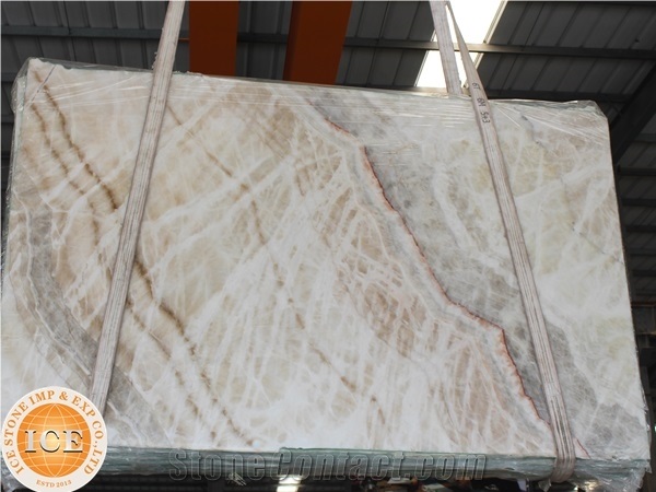 Beige Color Onyx Bookmatch Slab for Tv Background