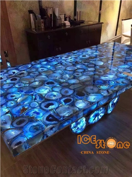 China Blue Agate Backlit Semi-Precious/Lapiz/Crystal/Tiger Eyes Stone Slabs & Tiles/Luxious