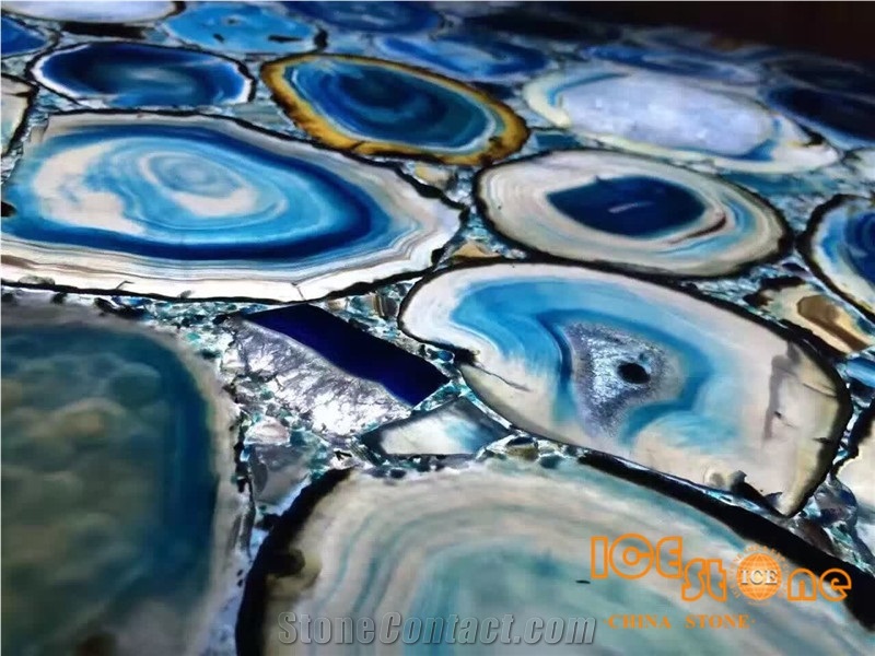China Blue Agate Backlit Semi-Precious/Lapiz/Crystal/Tiger Eyes Stone Slabs & Tiles/Luxious