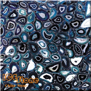 China Blue Agate Semi Precious Panels Gemstone Polished Slab&Tiles for Wall&Table Project Interior Decoration Chinese Manufactory Warehouse Factory