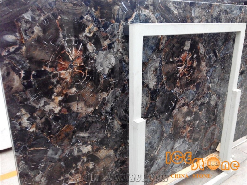 China Peterified Backlit Semi-Precious/Lapiz/Crystal/Tiger Eyes Stone Slabs & Tiles/Luxious/Wall/Flooring/Polished/Gemstone/Desk/Table