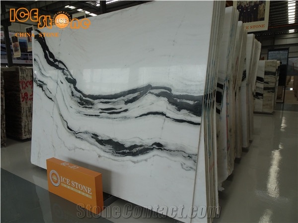 Own Quarry Factory China Panda White Marble Tile&Slab,Chinese,Polished for Feature Wall,Landscape Pattern,Bookmatch,Cover,Tv Set