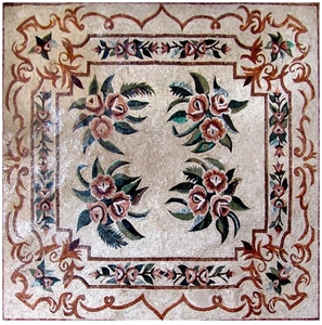 Square Marble Medallion Flower Pattern Marble Mosaic Tiles