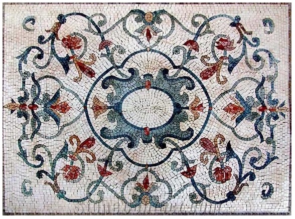 Square Marble Medallion Flower Pattern Marble Mosaic Tiles