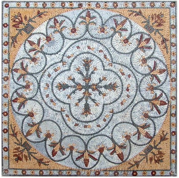 Square Marble Medallion Flower Pattern Marble Mosaic Tiles