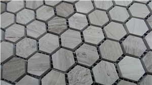 White Wood Marble Chenille Mosaic Tiles/ Hexagonal 1 Inch/ Customized Size Design/ Polished Surface Garden & Balcony Kitchen Marble and Glass Mosaic
