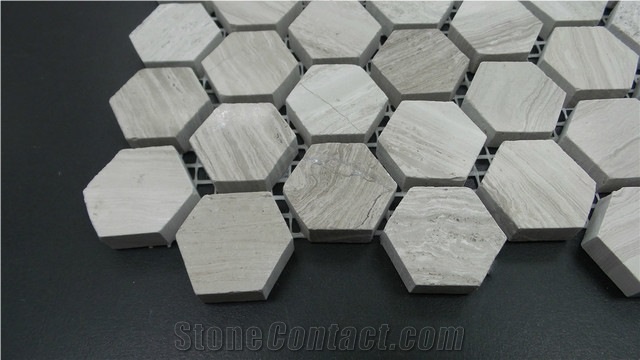 White Wood Marble Chenille Mosaic Tiles/ Hexagonal 1 Inch/ Customized Size Design/ Polished Surface Garden & Balcony Kitchen Marble and Glass Mosaic
