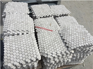 White Wood Marble Chenille Mosaic Tiles/ Hexagonal 1 Inch/ Customized Size Design/ Polished Surface Garden & Balcony Kitchen Marble and Glass Mosaic