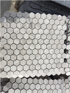 White Wood Vein Marlbe Hexagon Mosaic for Flooring Tiles