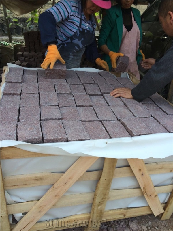 Chinese Porphyry Red Paving Stone,Cube Stone, Cobble Stone, Paving Set