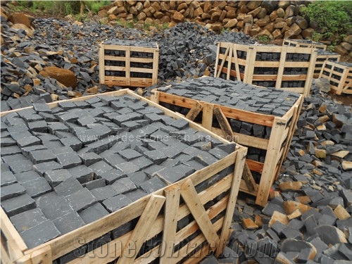 Zhangpu Black Basalt 8*8*8cm Paving Stone, Natural Black Cube Stone, Black Paving Sets