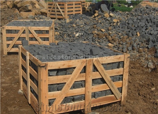 Zhangpu Black Basalt 8*8*8cm Paving Stone, Natural Black Cube Stone, Black Paving Sets