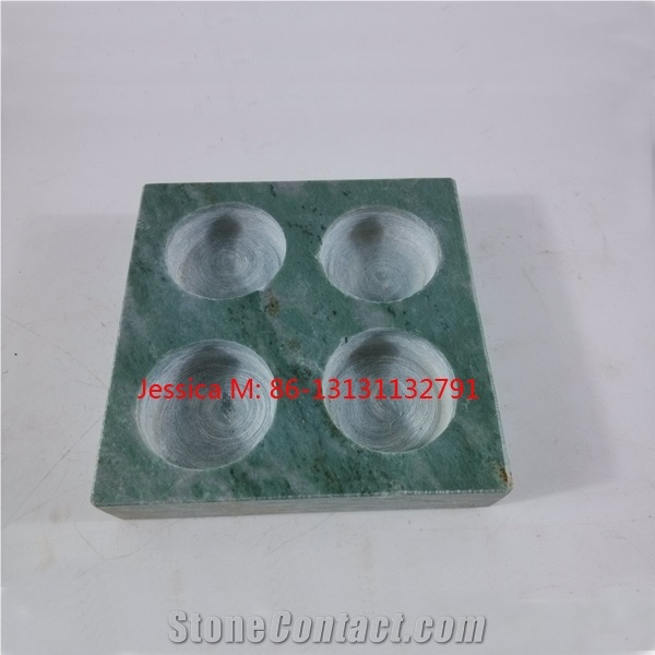 4 Holes Square Green Marble Candle Holders