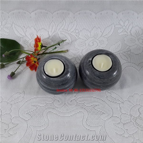 Ball Shape Grey Marble Candle Holders
