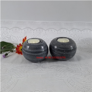 Ball Shape Grey Marble Candle Holders