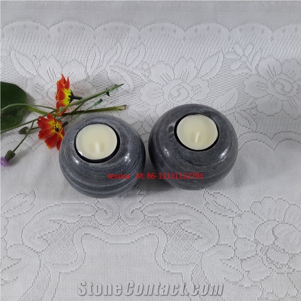 Ball Shape Grey Marble Candle Holders