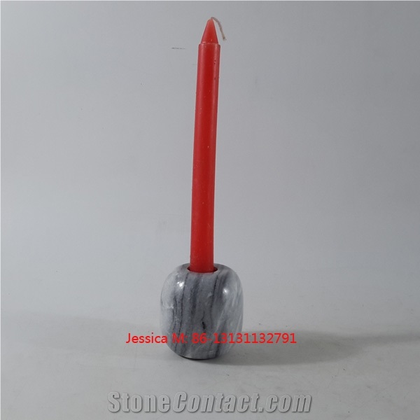 Ball Shape Grey Marble Stone Candlestick Holders
