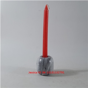 Ball Shape Grey Marble Stone Candlestick Holders