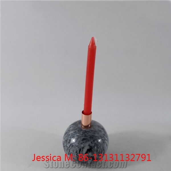 Ball Shape Marble Stone Candle Holder with Golden Pipes