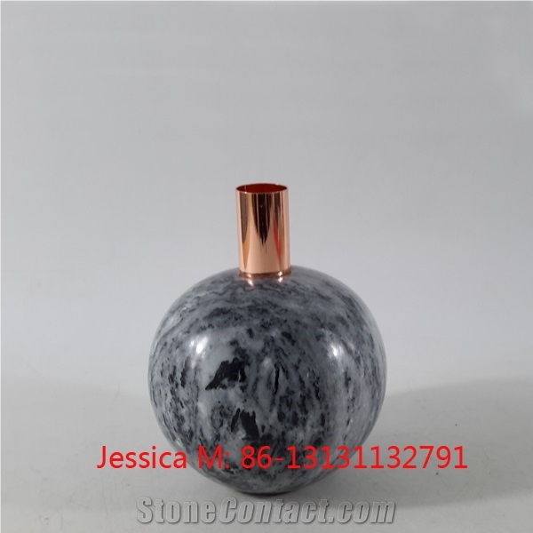 Ball Shape Marble Stone Candle Holder with Golden Pipes