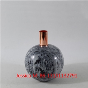 Ball Shape Marble Stone Candle Holder with Golden Pipes