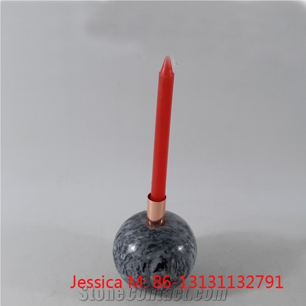 Ball Shape Marble Stone Candle Holder with Golden Pipes