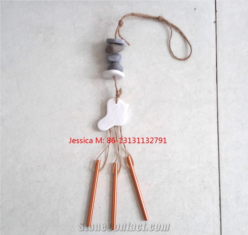 Bird Design Wind Chimes with Natural Beach Stones