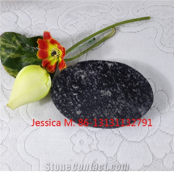 Black Grantie with White Strips Oval Shape Stone Soap Dish /Black Granite Stone Soap Holder