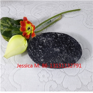 Black Grantie with White Strips Oval Shape Stone Soap Dish /Black Granite Stone Soap Holder