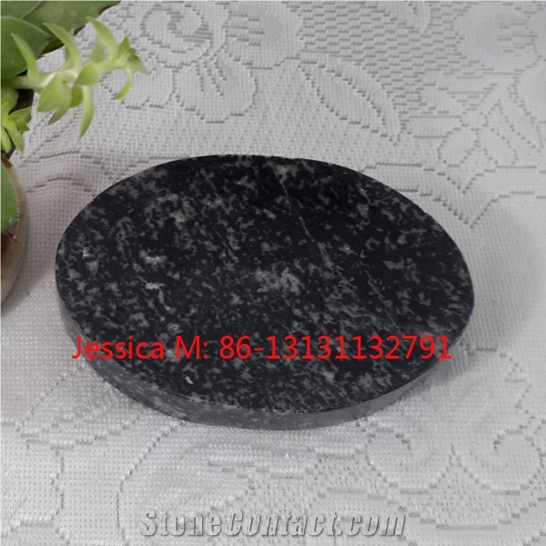 Black Grantie with White Strips Oval Shape Stone Soap Dish /Black Granite Stone Soap Holder