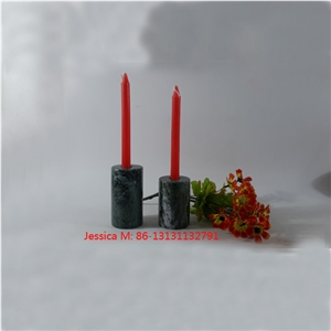 Cylinder Shape Green Marble Stone Candle Holder