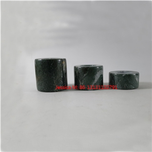 Cylinder Shape Green Marble Stone Tealight Candle Holders Set Of 3