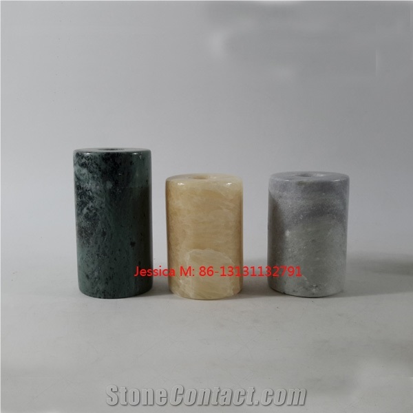 Cylinder Shape Green Marble Tealight Candle Holders / Yellow Jade Cylinder Shape Tealight Candle Holders /Grey Marble Stone Cylinder Shape Candle Holders