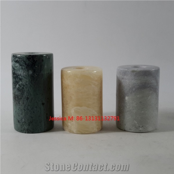 Cylinder Shape Green Marble Tealight Candle Holders / Yellow Jade Cylinder Shape Tealight Candle Holders /Grey Marble Stone Cylinder Shape Candle Holders