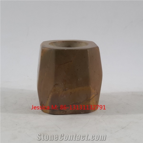 Irregular Pillar Yellow Marble Candle Holders