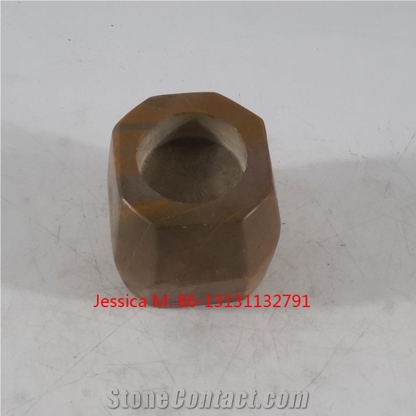 Irregular Pillar Yellow Marble Candle Holders