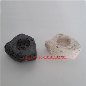 Irregular Shape Lava Stone and Travertine Stone Tealight Candle Holders