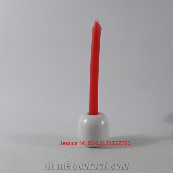 Mini Ball Shape White Marble Stone Candlestick Holders