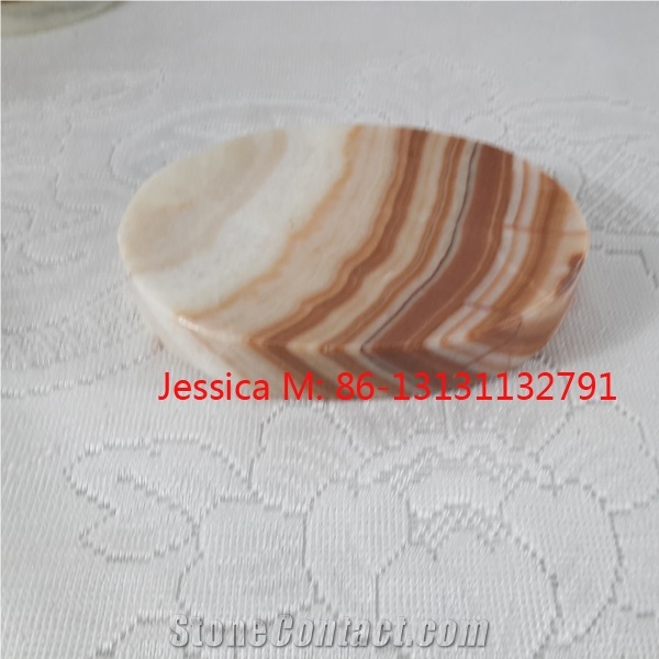 Oval Shape Brown Marble Soap Dish