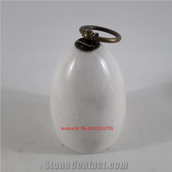 Raindrop Shape White Marble Stone Doorstop with Brass Handle /Marble Door Stops